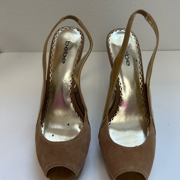 BEBE/high heel shoes/Zahara style/sueded front Patton leather/size 8 - Picture 3 of 8